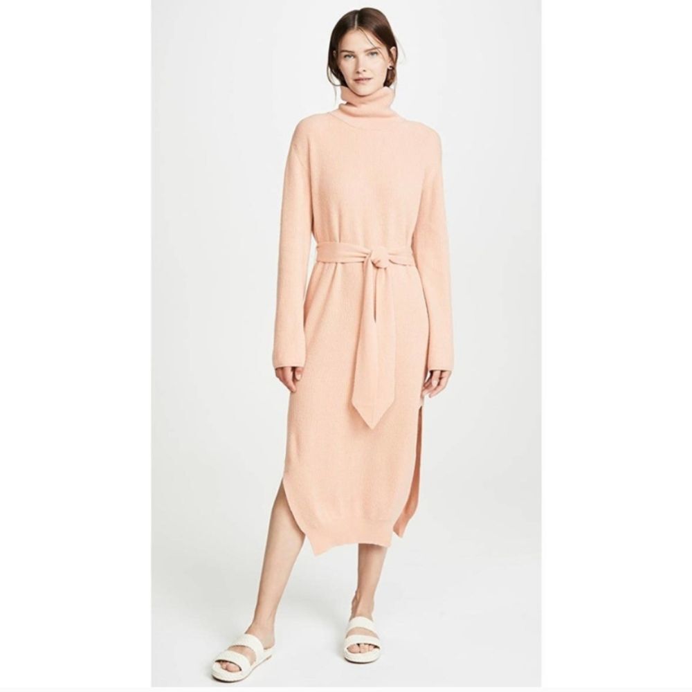 Nanushka Canaan Merino Cashmere Apricot Rib Knit Turtleneck Sweater Dress
